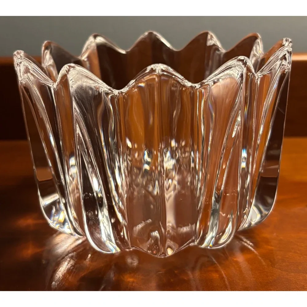 Orrefors Sweden Corona Crystal Bowl Lars Hellsten Signed Scalloped 4.5 inch